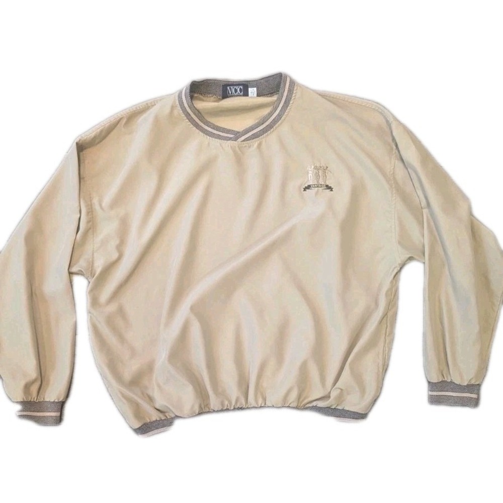 VTG VCC Vantage Men L Pullover Jacket Beige Logo Golf Pockets USA Contrast Trim